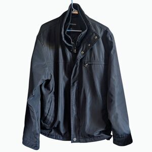 London Fog Men's Full Zip Button Quilted Lining Jacket Black Winter Warm Large